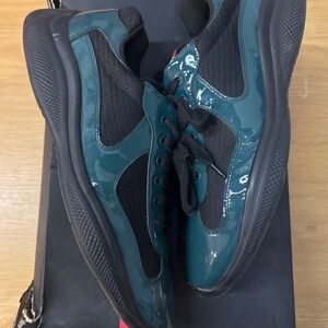 Prada Men's Black and Teal Sneakers